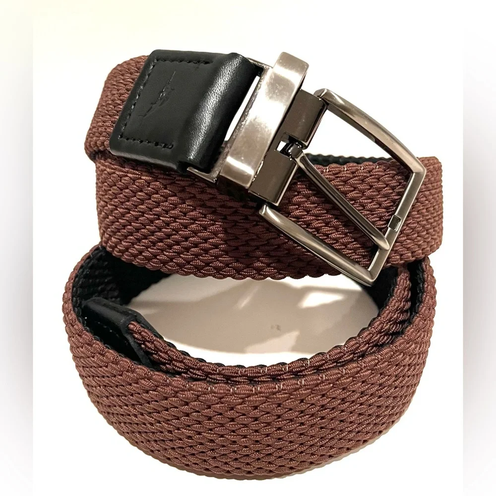 NWOT -Tommy Bahama Men’s Woven Reversible Belt-Brown/Black w.Silver Buckle- L/XL